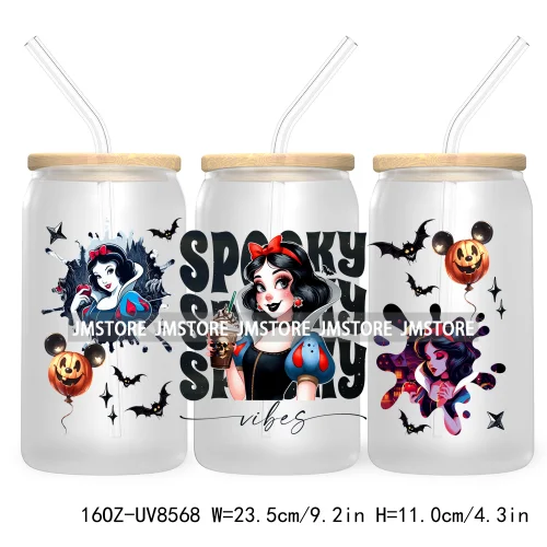 Spooky Vibes Halloween Princess 16OZ UV DTF Cup Wrap Transfer Stickers Custom Label Durable Waterproof Logo For Libbey Glass Can