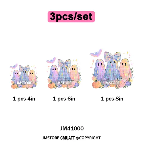Cute Iridescent Ghost Girly Halloween Coquette Spooky Vibes Iron on Washable DTF Transfers Stickers Ready to Press for Clothing