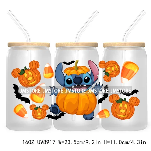 Fall Halloween Cartoon Friends 16OZ UV DTF Cup Wrap Transfer Stickers Custom Labels Durable Waterproof Logo For Libbey Glass Can