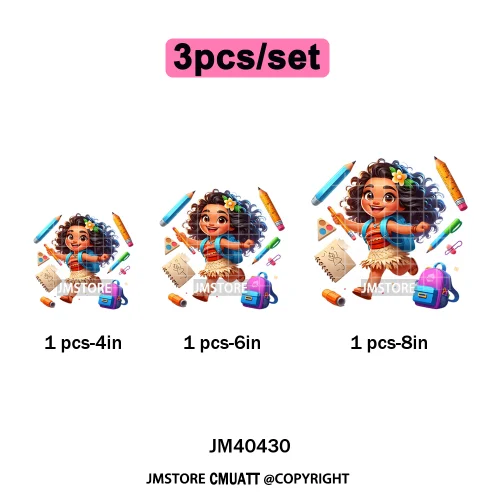 Cartoon Character Back To School Book Teacher School Friends Iron on DTF Washable Transfers Stickers Ready to Press for Textile