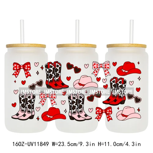 Western Puppy Cat Dog Valentines Day 16OZ UV DTF Cup Wrap Transfer Stickers Custom Labels Waterproof Logo For Libbey Glass Can