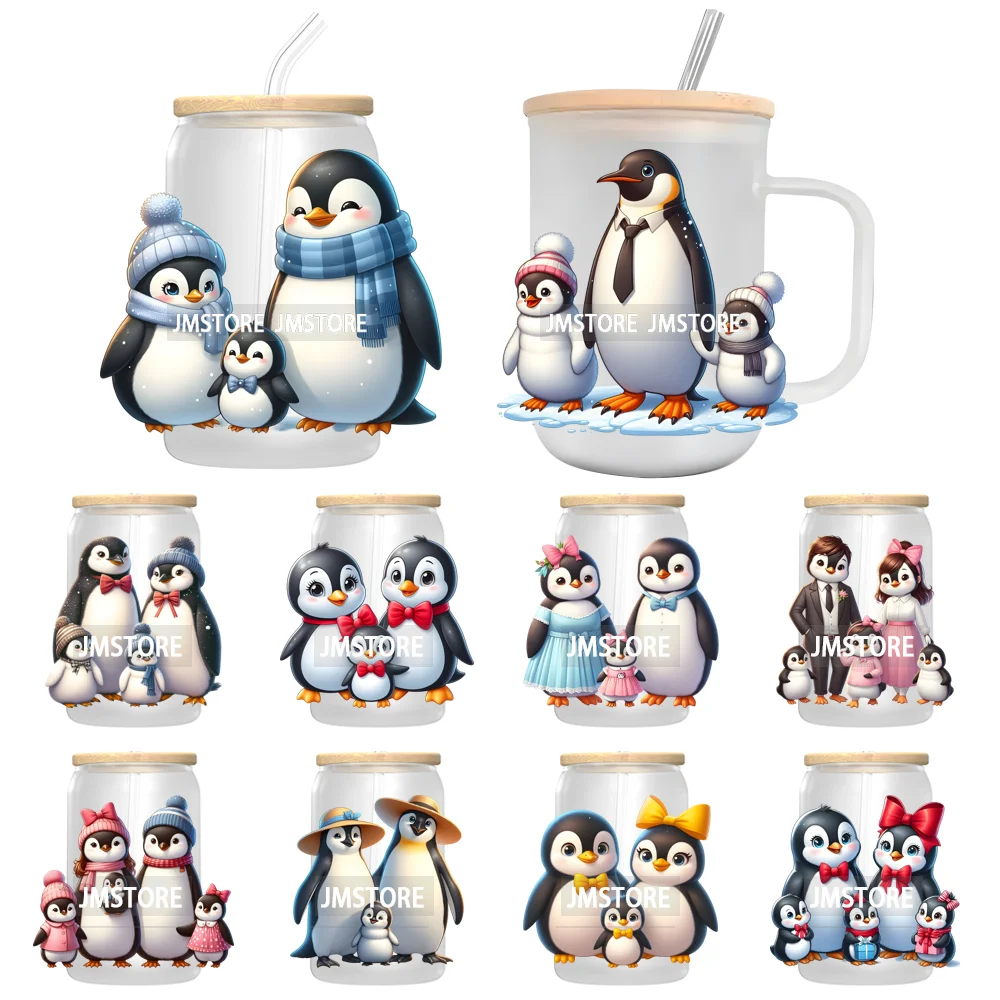 Penguin Family Coquette Bow UV DTF Transfer Stickers Decals Ready To Apply Waterproof For 16OZ Libbey Glass Can Cups Tumbler