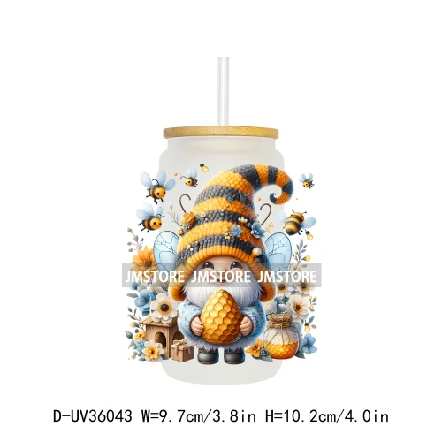 Honey Spring Bee Gnome Floral UV Sticker Decals For Libbey Cold Cups Mugs Tumbler Transfer Sticker Waterproof High Quality Label