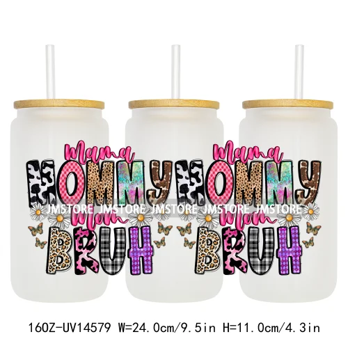 Howdy Western Mama Cowhide UV DTF Wraps Transfer Sticker Selfadhesive Waterproof High Quality For 16OZ Libbey Glass Can Tumbler