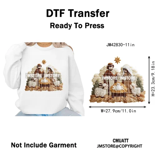 Trendy Faux Yarn Crochet Joy Love Jesus Christian Christmas Iron on DTF Washable Transfers Stickers Ready to Press for Textiles
