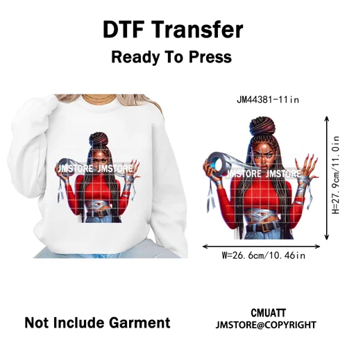 Sassy Afro Women Quirky Girls Santa Christmas Attitude Iron on Washable DTF Heat Transfers Stickers Ready to Press for Textiles