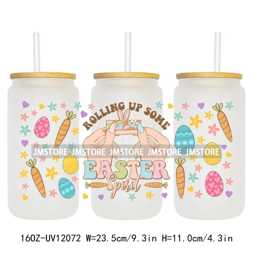 Hip Hop Easter Bunny Carrot Eggs Hunting UV DTF Sticker For 16OZ Libbey Glass Cup Can Wrap Transfer Stickers Custom Labels Logo