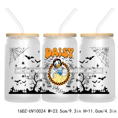 Mouse And Friends Halloween 16OZ UV DTF Cup Wrap Transfer Stickers Custom Labels Cartoon Spooky Season Bat For Libbey Glass Can