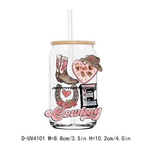 Love Cowboy Western Valentine Vibe 16OZ UV DTF Cup Wrap Transfers Stickers Custom Label DIY Waterproof Logo For Libbey Glass Can