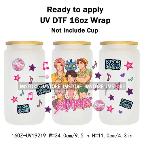 Kpop Saja Boys Bands Demon Hunter UV DTF Wraps Transfer Sticker Selfadhesive Waterproof High Quality For 16OZ Libbey Glass Can