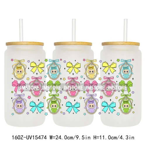 Cute Mama Doll Cartoon Mirror Bow 16OZ UV DTF Cup Wraps Ready To Apply Waterproof Transfer Stickers For Libbey Glass Can Tumbler