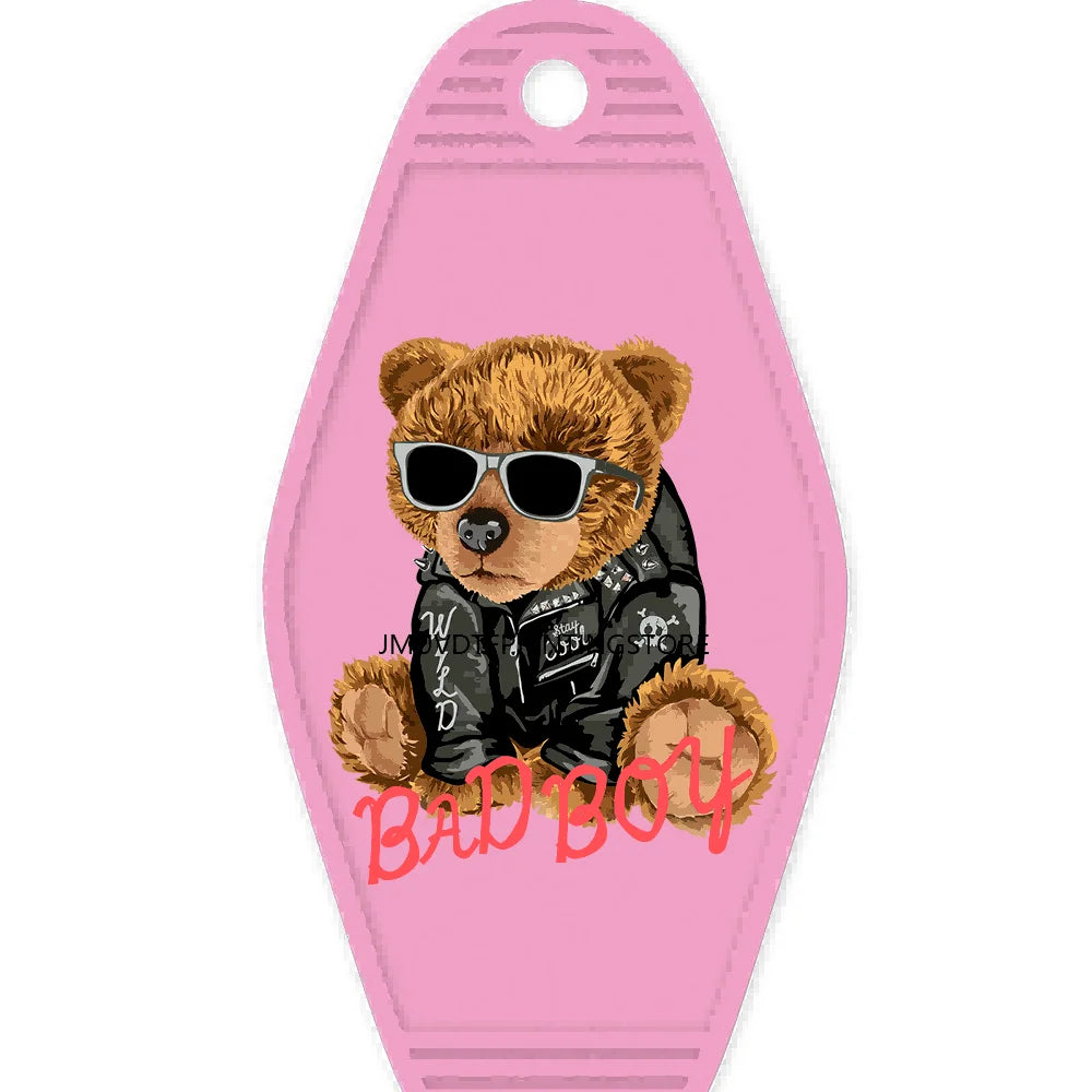 Famous Hustle Bear High Quality WaterProof UV DTF Sticker For Motel Hotel Keychain Colorful Teddy Bears