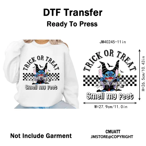 Checkered Trick Or Treat Scary Killer Character Halloween Vibes Iron on DTF Washable Transfer Sticker Ready to Press for Hoodies