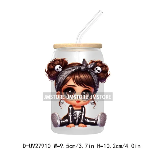 Halloween Skeleton Latina Chibi Baby UV DTF Transfer Stickers Decals For Libbey Cold Cups Mug Tumbler Waterproof Labels Princess