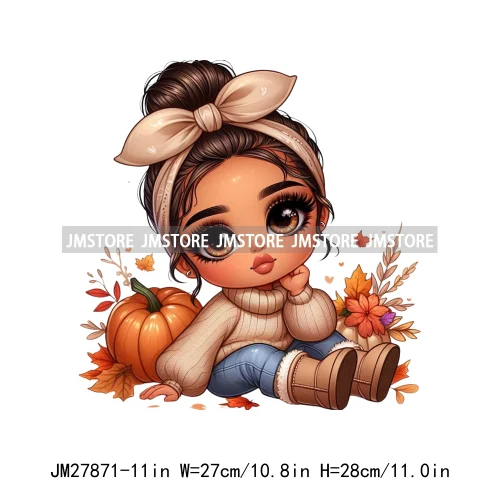 Cute Autumn Pumpkins Fall Vibes Laina Baby Hispanic Chibi Girls Logos DTF Iron On Transfer Stickers Ready To Press For T-shirts