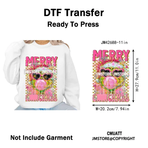 Holly Jolly Cute Cartoon Character Christmas Santa Tis The Season Iron on DTF Heat Transfers Stickers Ready to Press for Garment