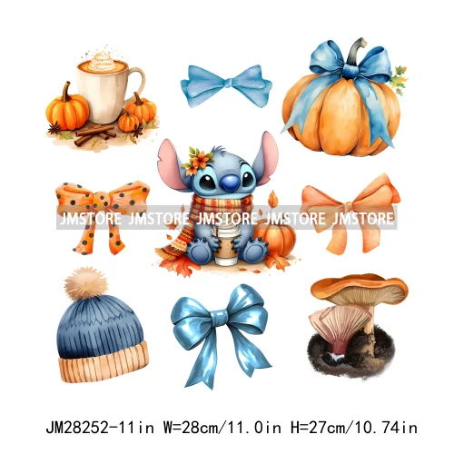 Cartoon Princess Cute Animal Coquette Fall Season Autumn Pumpkin Spice Iron On DTF Transfers Stickers Ready To Press For Clothes