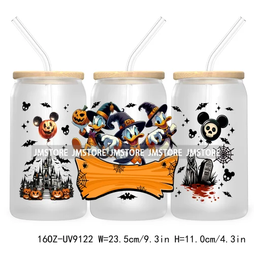 Mouse And Friends Halloween 16OZ UV DTF Cup Wrap Transfer Stickers Custom Labels Waterproof For Libbey Glass Can Magical Kingdom