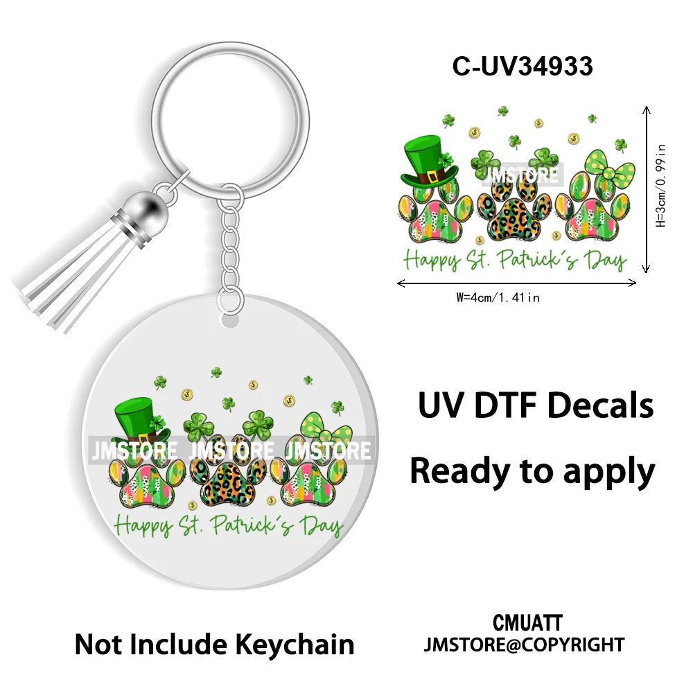 Faux Glitter Lucky Shamrock Coquette St. Patrick's Day WaterProof UV DTF Stickers For Round Circle Acrylic Keychain Key Ring