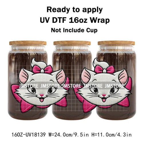 Faux Embroidery Floral Cartoon Characters UV DTF Stickers Ready To Apply Cup Wraps Waterproof For 16OZ Libbey Glass Can Tumbler