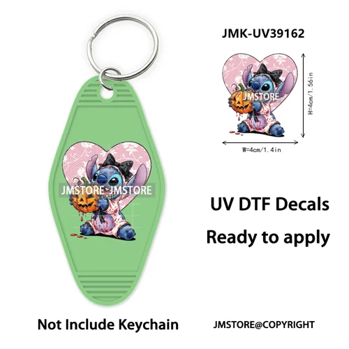 Spooky Halloween Cartoon Character Couple UV DTF Motel Keychain Wrap Ready To Apply Waterproof High Quality Hotel Keychain Decal