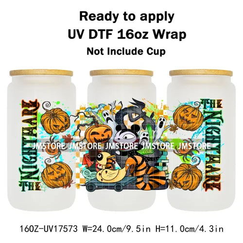 Movies Characters Horror Halloween Cartoon 16OZ UV DTF Cup Wraps Ready To Apply Waterproof Transfer Sticker For Libbey Glass Can