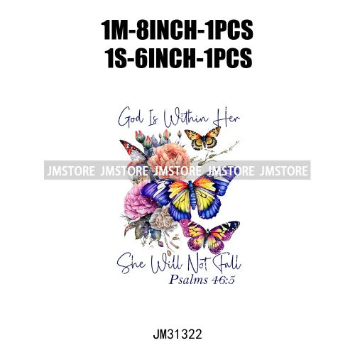 Floral Religious Sayings God Bible Verse Blessed Faith Inspirational Iron On DTF Transfers Stickers Ready To Press For Hoodies