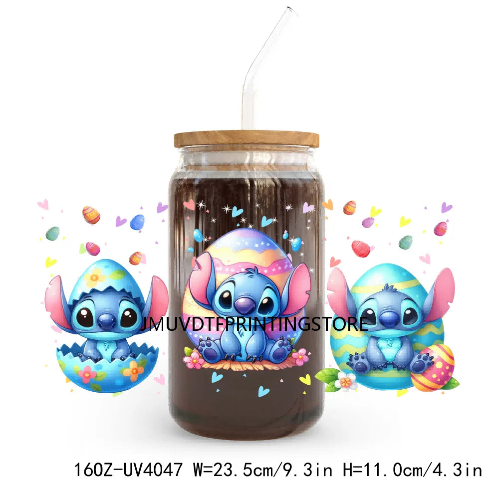 Cute Cartoon Girl With Egg UV DTF Sticker For 16OZ Libbey Glass Cup Can Wrap Transfer Sticker Custom Print DIY Logo Easter Vibes