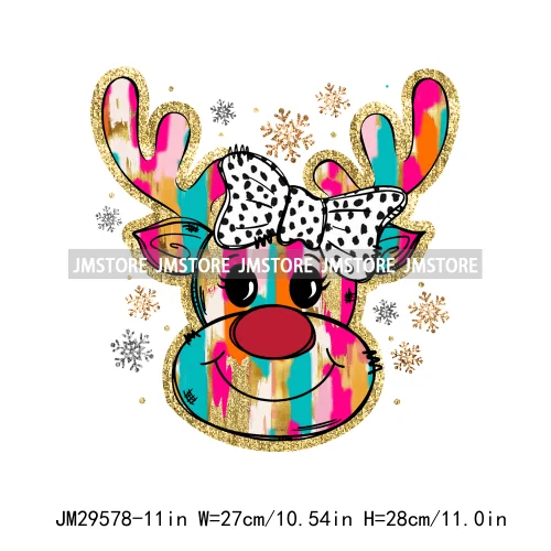 Colorful Faux Sequins Glitter Coquette Bow Christmas Girly Winter Deer Tree Candy Iron On DTF Heat Transfer Stickers For Hoodies