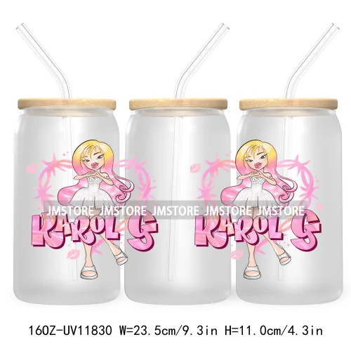 Cartoon Girls Bichota Doll Season Concert Wire Heart Manana Sera Bonito UV DTF Stickers Cup Wraps For 16OZ Libbey Glass Can