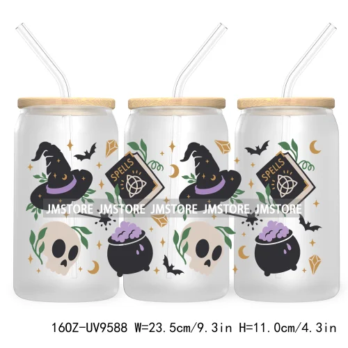 Cute Ghoul Halloween 16OZ UV Cup Wrap DTF Transfer Stickers For Libbey Glass Can Cups Tumbler Waterproof Labels Ghost Reading