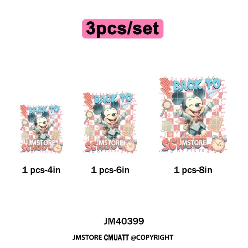Colorful Checkered Cartoon First Day of School Design Kid Back To School Iron on DTF Transfer Sticker Ready to Press for Clothes