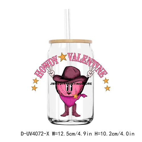 Western Howdy Cowgirl Valentine's Day UV DTF Sticker For 16OZ Libbey Glass Cup Can Wrap Transfer Sticker Custom Labels DIY Logo