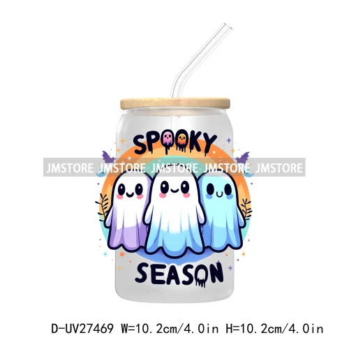 Trick or Teach Ghouls Halloween UV DTF Transfer Stickers Decals For Libbey Cold Cups Mugs Tumbler Waterproof Label Spooky Season