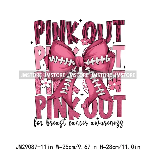 Coquette Football Bow Pink Out Tackle Breast Cancer Awareness Ribbon Iron On DTF Transfer Stickers Ready To Press For Clothing