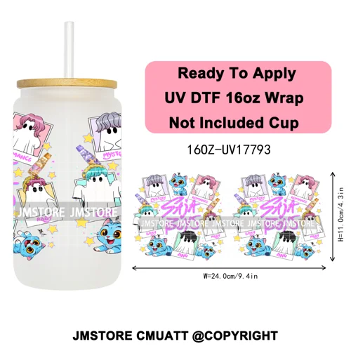 Kpop Halloween Spooky Ghosts Anime Lover 16OZ UV DTF Cup Wraps Ready To Apply Waterproof Transfer Stickers For Libbey Glass Can