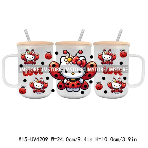 Cartoon Best Friends UV DTF Glass Can Wrap For 15OZ Mug Glass Cup Transfer Stickers DIY Custom Logo Labels Cute Cat Sunflowers