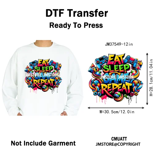 12in Game Zone Time Girl Gamer Squad Hustler Graffiti Game On Over Iron on DTF Transfers Stickers Ready to Press for Hoodies