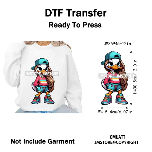 12in Girls Female Teddy Bear Duck Urban Sneakers Animal Washable Iron on DTF Transfers Stickers Ready to Press for T-shirts Bags