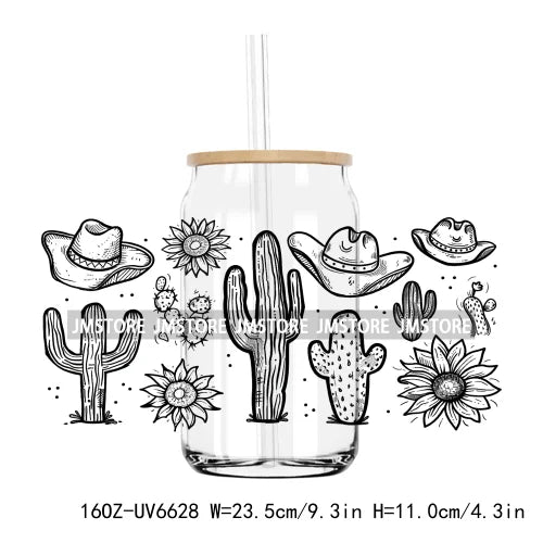 Western Desert Cactus Plants 16OZ UV DTF Cup Wrap Transfers Stickers Custom Labels Durable Waterproof Logo For Libbey Glass Can