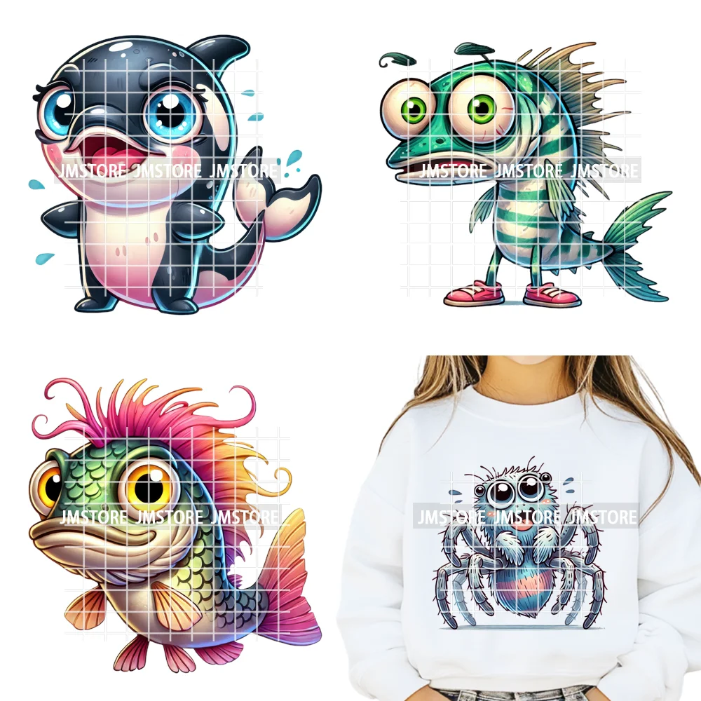 15cm 5.9in Funny Dog Cat Spider Fish Cartoon Animal Lover Kids Washable Iron on DTF Transfer Stickers Ready to Press for Clothes