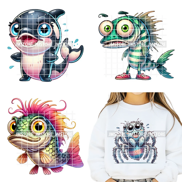 15cm 5.9in Funny Dog Cat Spider Fish Cartoon Animal Lover Kids Washable Iron on DTF Transfer Stickers Ready to Press for Clothes
