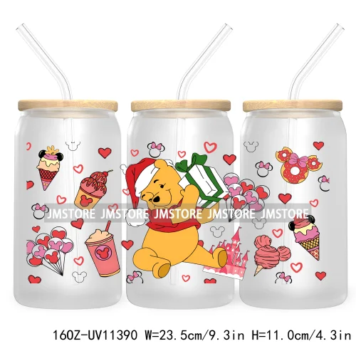 Christmas Cartoon Friends Holiday Season 16OZ UV Cup Wrap DTF Transfer Stickers For Libbey Glass Can Cup Tumbler Waterproof Logo