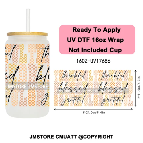 Girly Halloween Boo Thanksgiving Turkey UV DTF Cup Wrap Ready To Apply Transfer Stickers 16OZ Tumbler Wraps For Libbey Glass Can