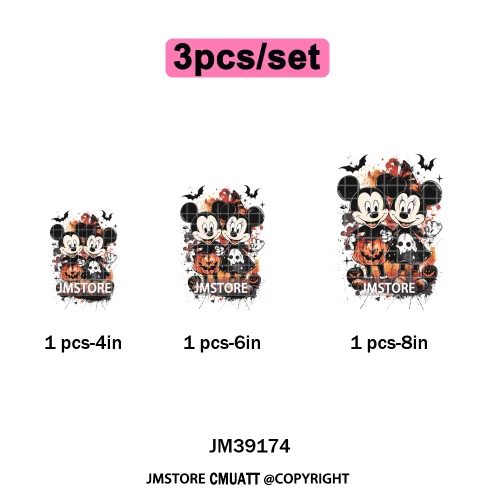 Spooky Season Pumpkin Trick or Treat Cartoon Halloween Iron on DTF Washable Heat Transfers Stickers Ready to Press for Clothing