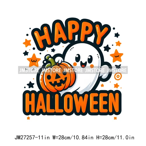 Cute Pumpkin Ghost Boo Creeep It Real Happy Halloween Spooky Witch Vibes Season Design DTF Iron On Transfer Stickers For Hoodies