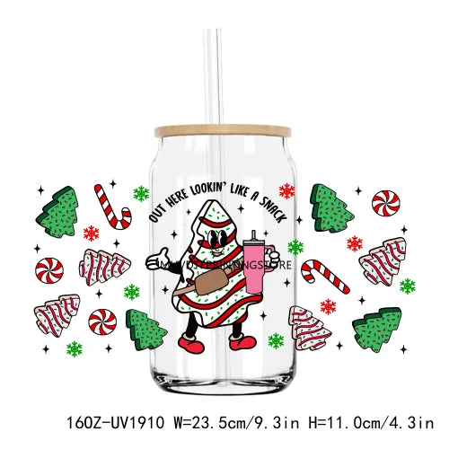 Christmas Santa with Sunglasses 16OZ UV DTF Cup Wrap Transfers Stickers Custom Labels DIY  Waterproof Logo For Libbey Glass Can