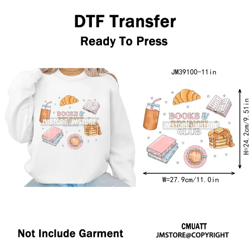 Funny Book Lover Club Inspirational Sayings Reading Coffee Iron on DTF Washable Transfers Stickers Ready to Press for Clothing