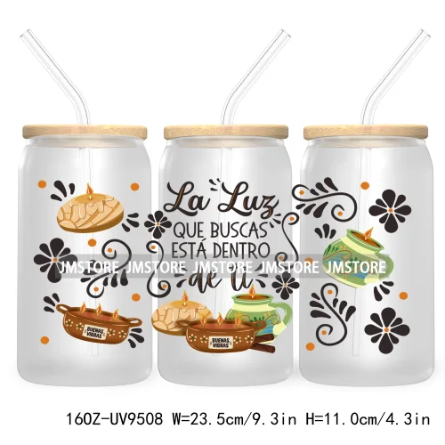 Cafecito Fall Latina Halloween 16OZ UV DTF Cup Wrap Transfer Stickers Custom Labels Durable Waterproof Logo For Libbey Glass Can