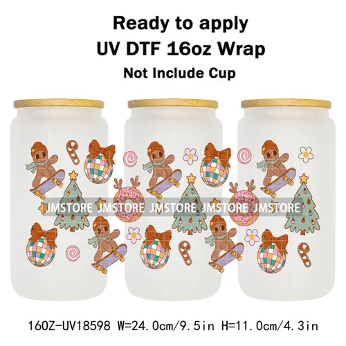 Ghost Santa Christmas Gingerbread Xmas UV DTF Stickers Ready To Apply Cup Wrap Custom Labels DIY Craft For Libbey Glass Can Mugs